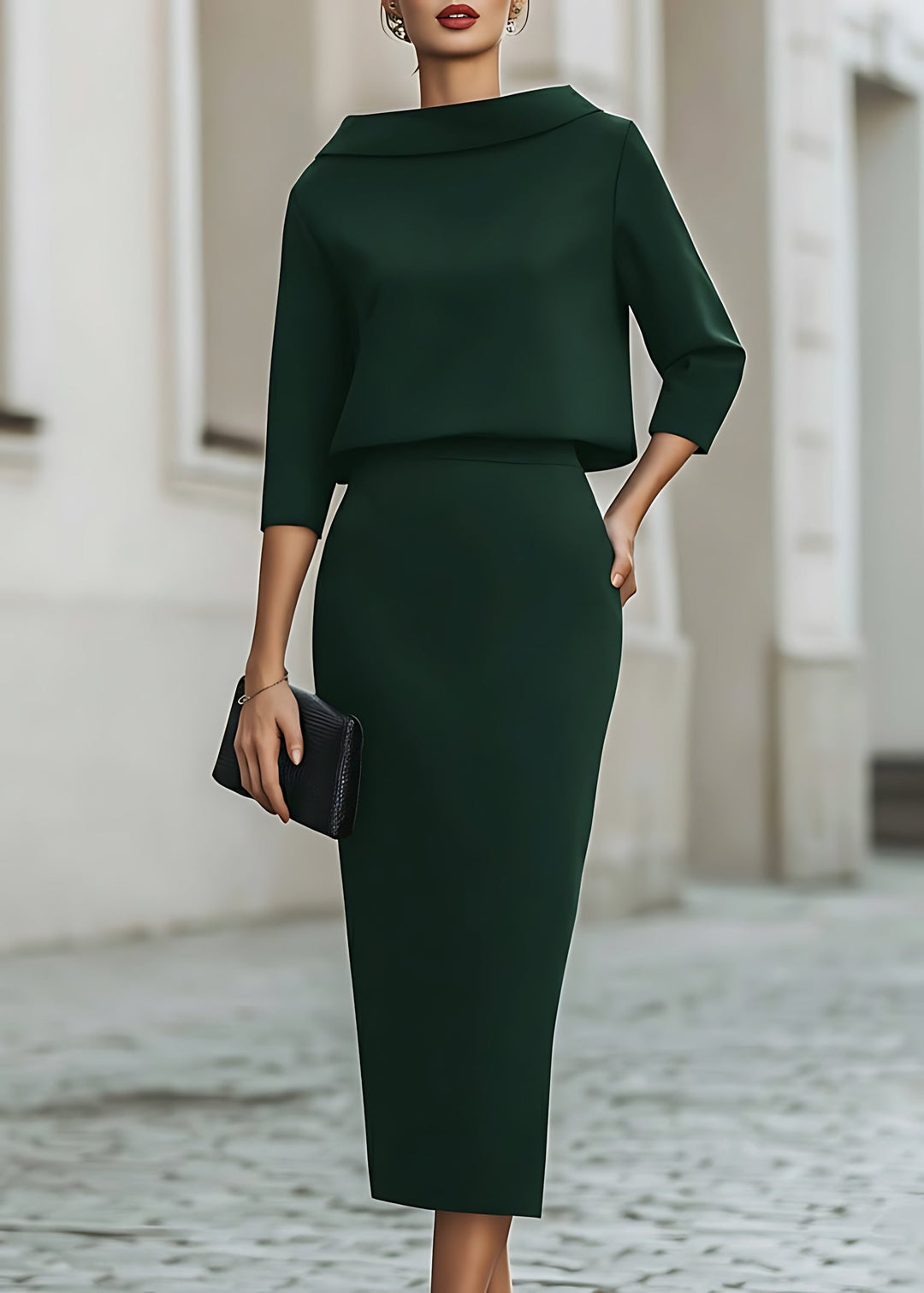Lily | Boat Neck Top and Pencil Midi Skirt Set