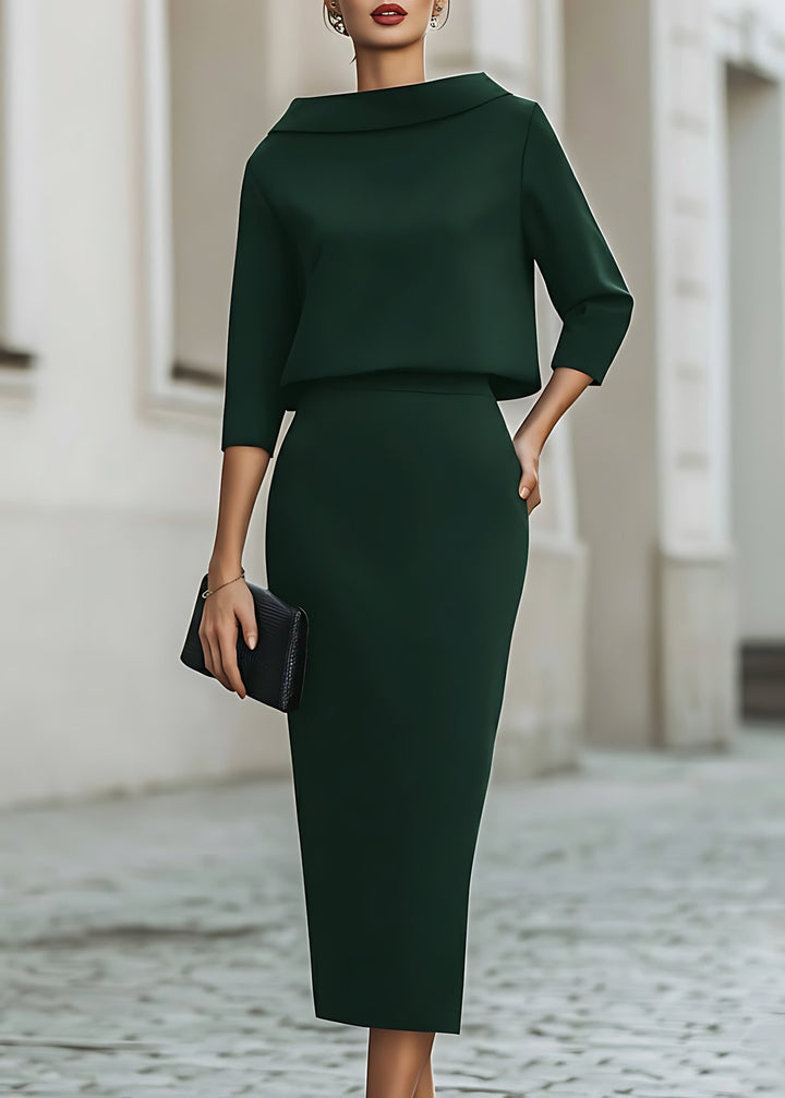 Lily | Boat Neck Top and Pencil Midi Skirt Set