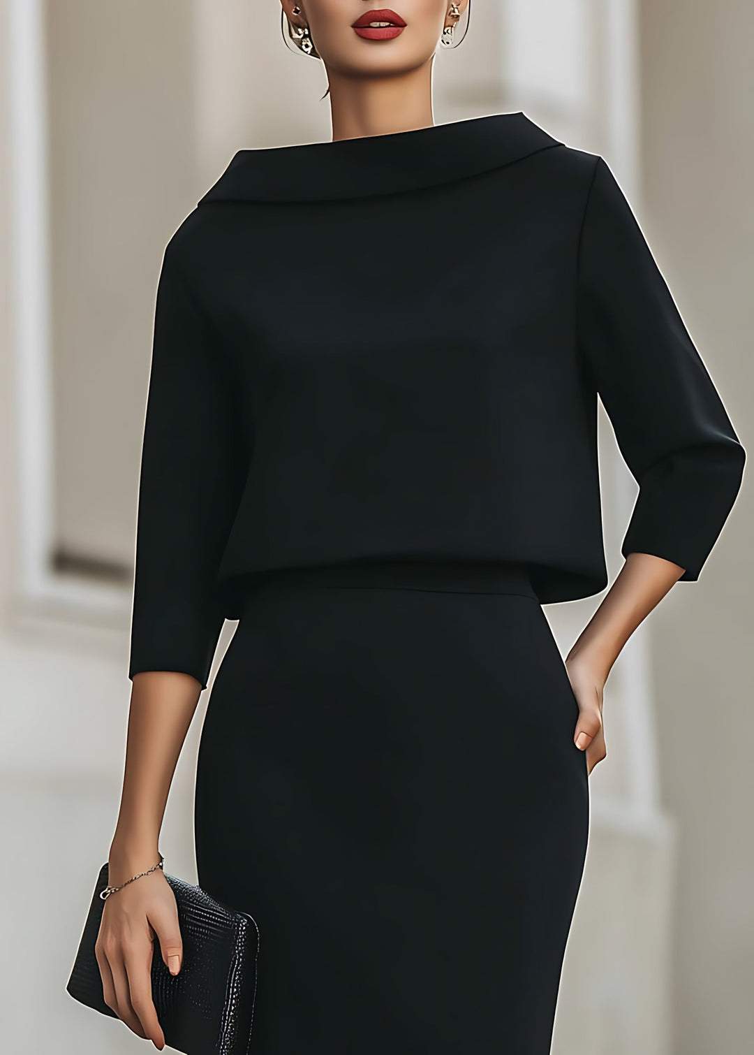 Lily | Boat Neck Top and Pencil Midi Skirt Set
