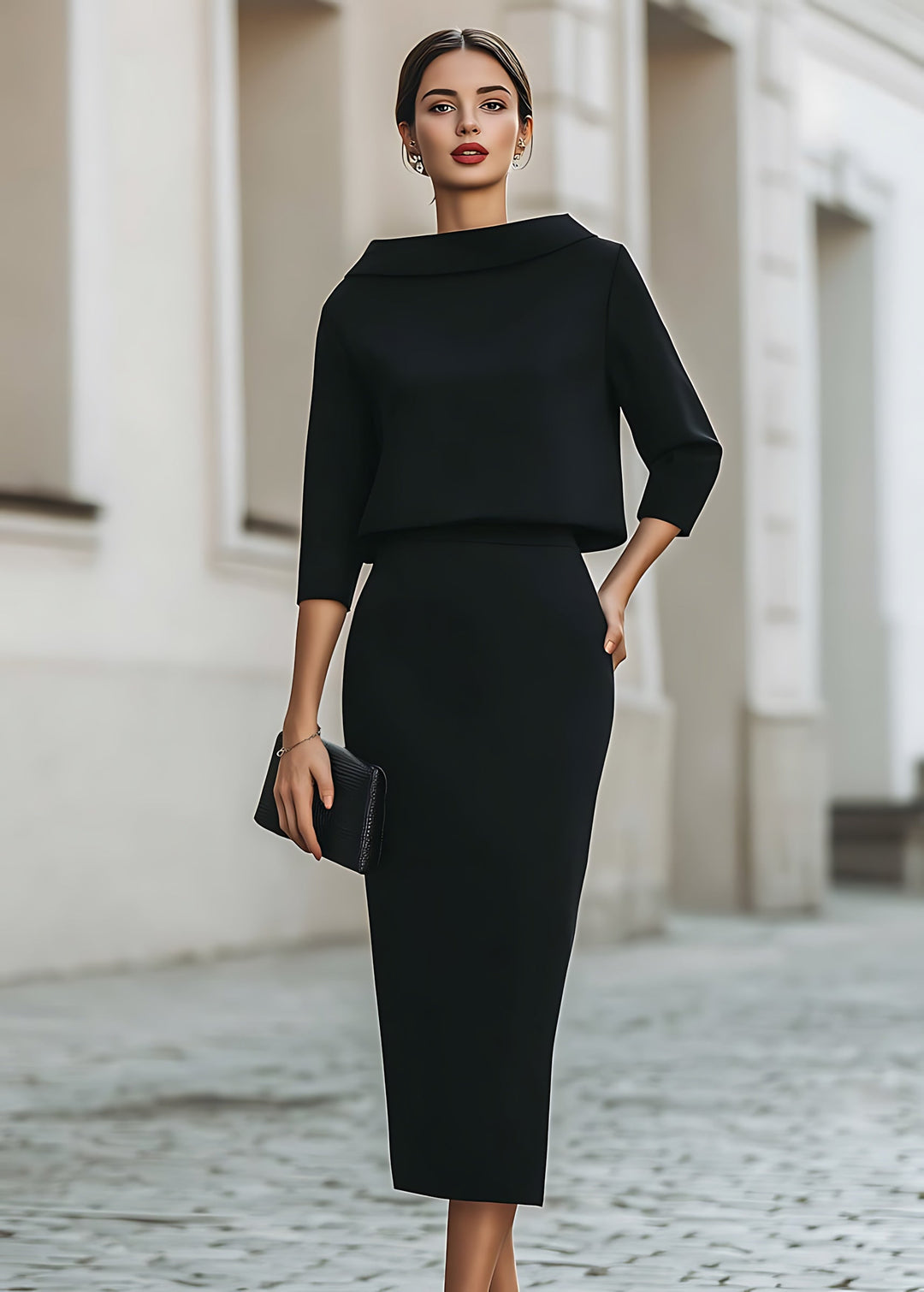 Lily | Boat Neck Top and Pencil Midi Skirt Set