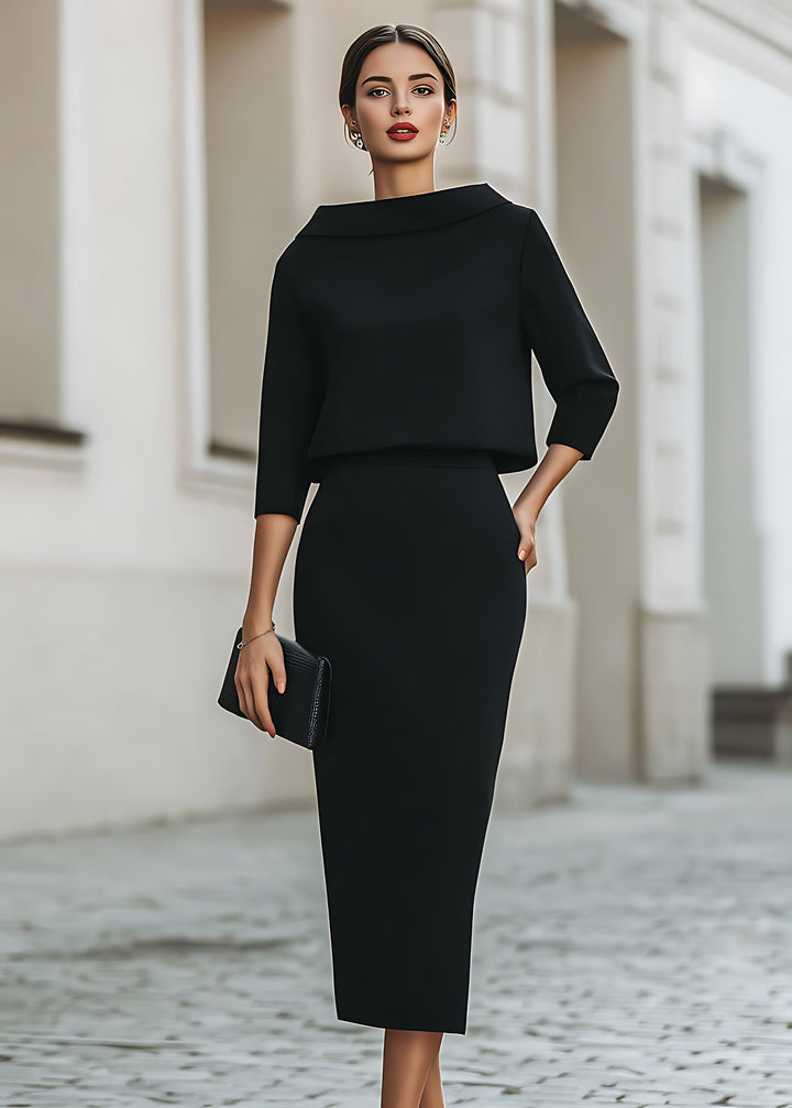 Lily | Boat Neck Top and Pencil Midi Skirt Set