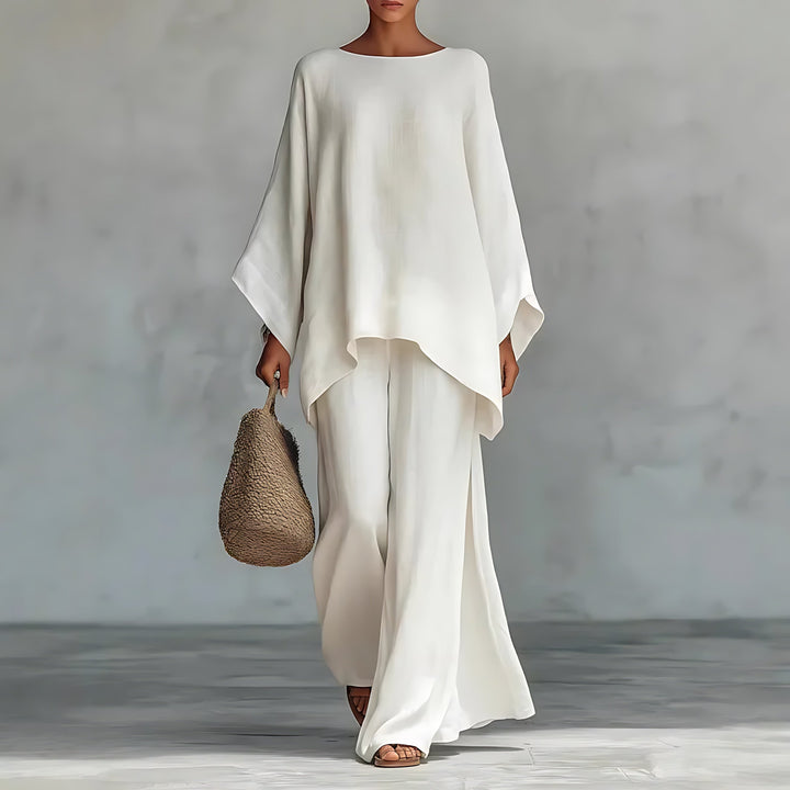 Lucy | Asymmetrical Knit Top and Wide Leg Pants Two Piece Set