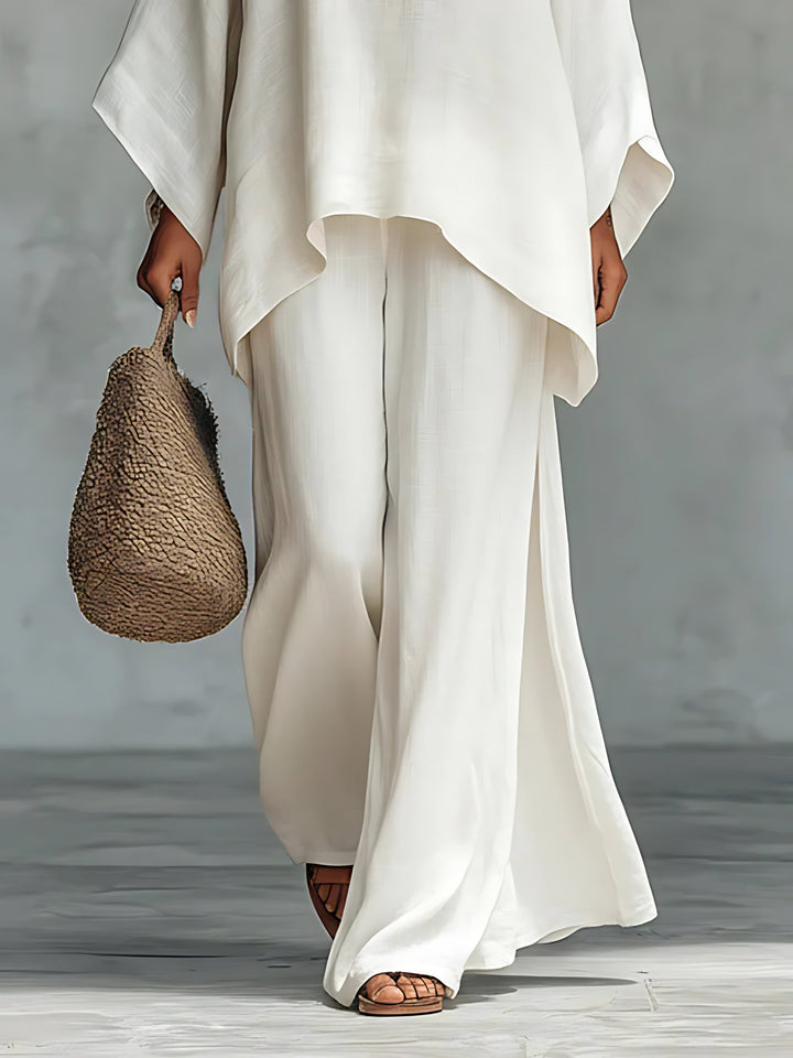 Lucy | Asymmetrical Knit Top and Wide Leg Pants Two Piece Set