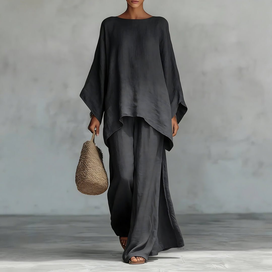 Lucy | Asymmetrical Knit Top and Wide Leg Pants Two Piece Set