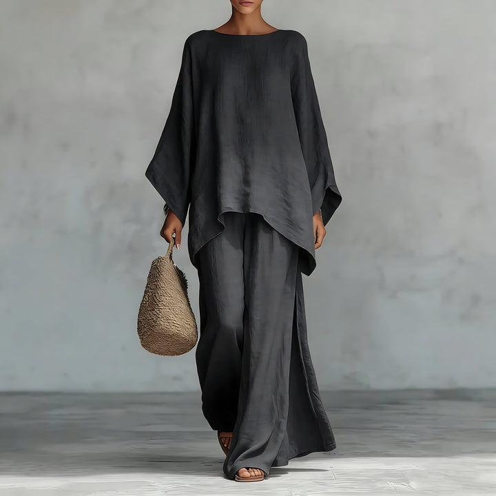 Lucy | Asymmetrical Knit Top and Wide Leg Pants Two Piece Set