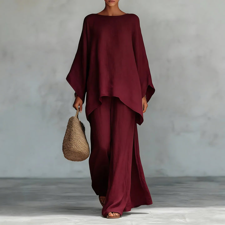 Lucy | Asymmetrical Knit Top and Wide Leg Pants Two Piece Set