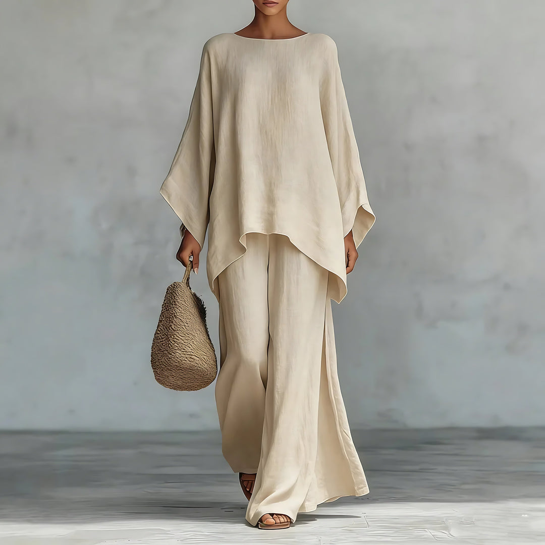 Lucy | Asymmetrical Knit Top and Wide Leg Pants Two Piece Set