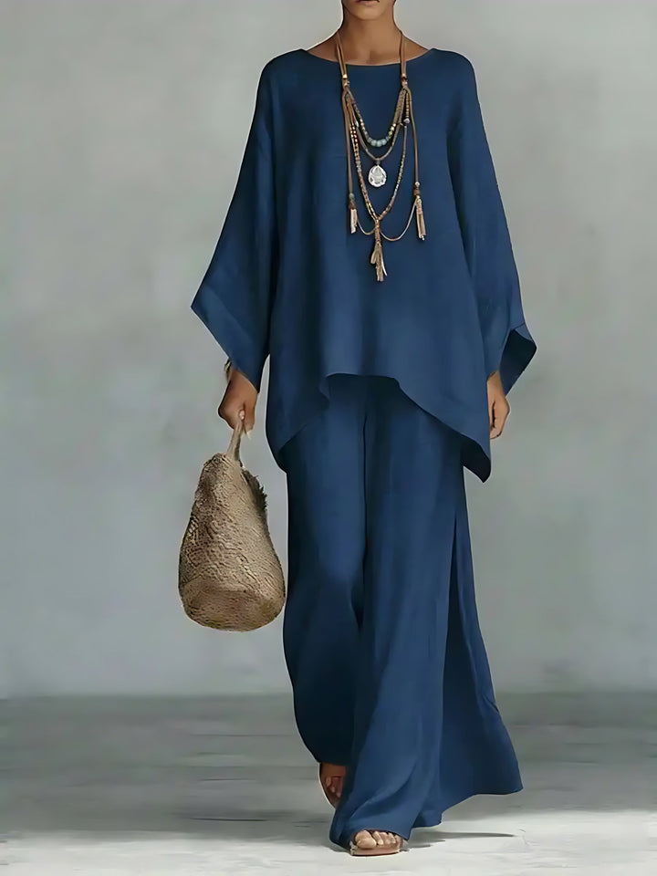 Lucy | Asymmetrical Knit Top and Wide Leg Pants Two Piece Set