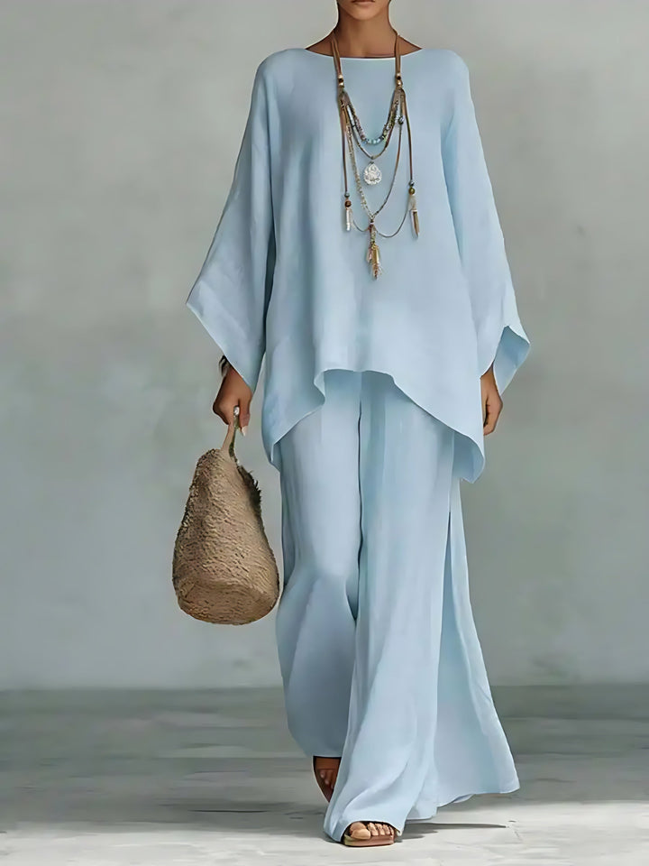 Lucy | Asymmetrical Knit Top and Wide Leg Pants Two Piece Set