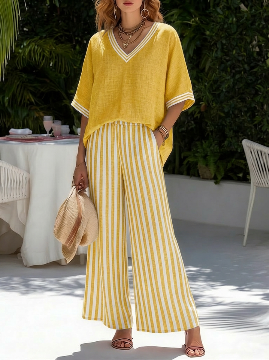 Alira Striped Linen Duo Set