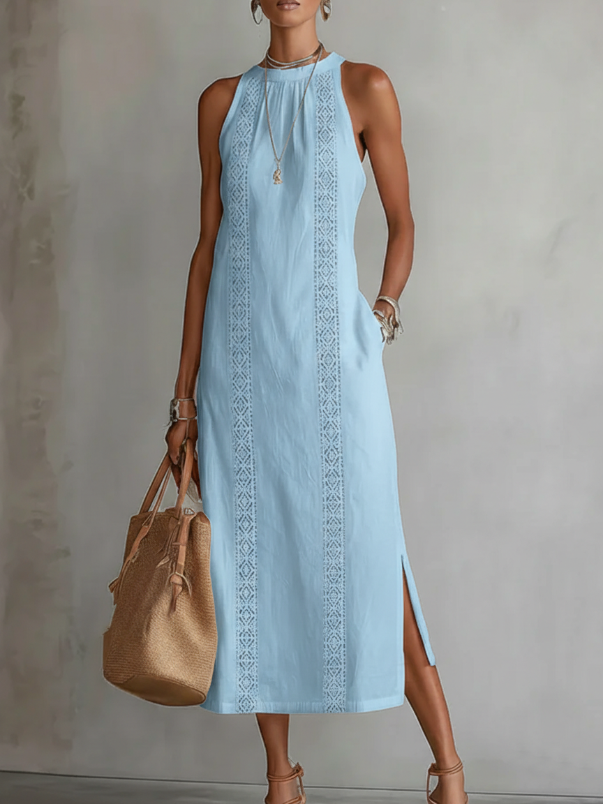 Esmara | Relaxed Embroidered Mandarin Collar Midi Dress
