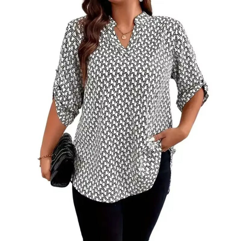 📢📢50% OFF !! ⏰Women's Geometric Print V-Neck Blouse