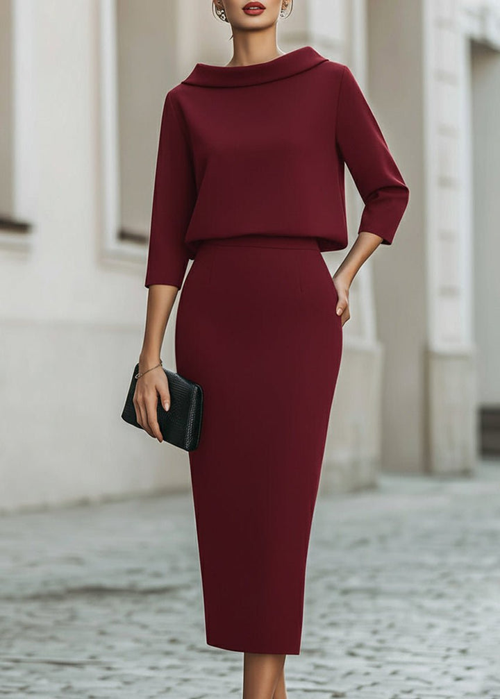 Lily | Boat Neck Top and Pencil Midi Skirt Set