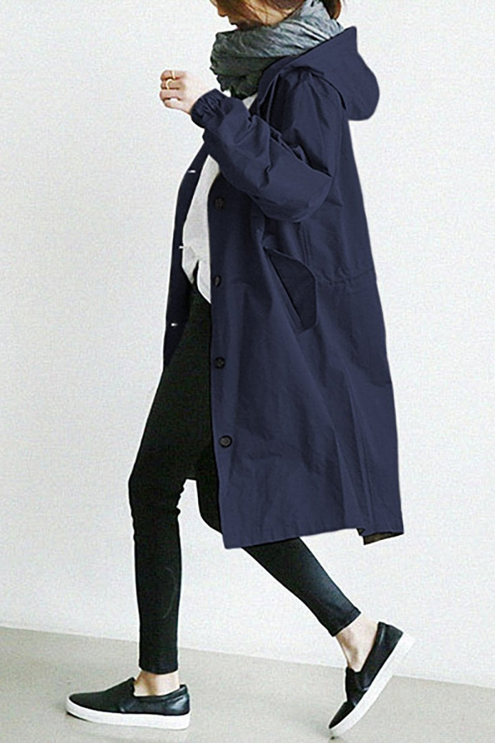 Women's Hooded Waterproof Rain Trench Coat - Lightweight, Stylish