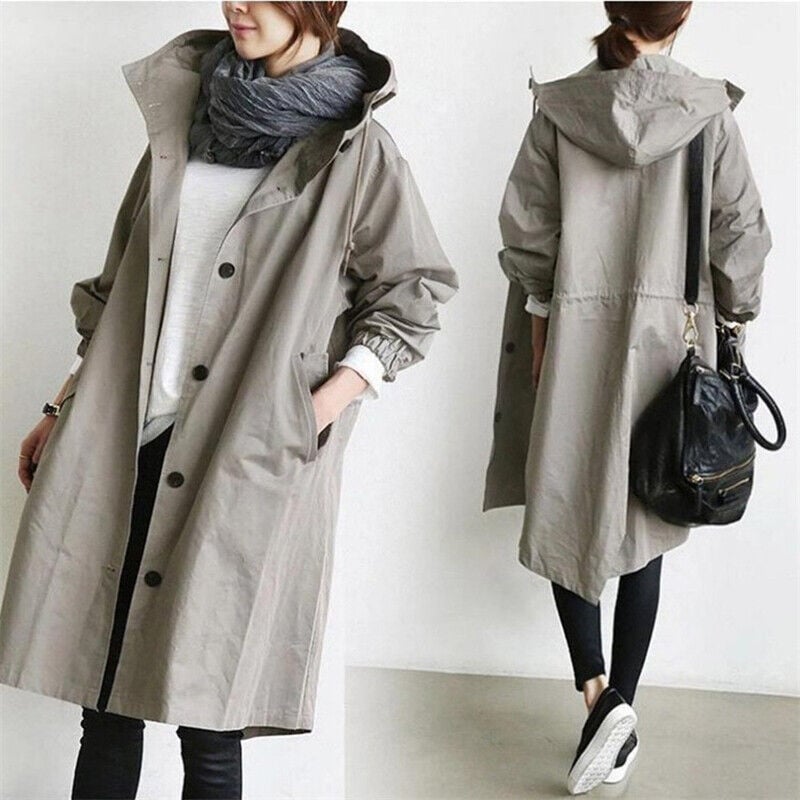Women's Hooded Waterproof Rain Trench Coat - Lightweight, Stylish