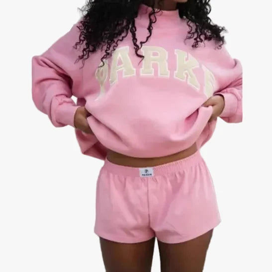 Women's Knit Sweatshirt with Mock Neck and Varsity Lettering