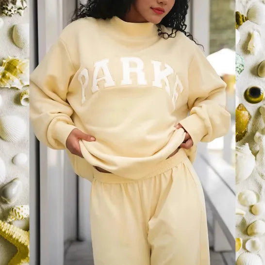 Women's Knit Sweatshirt with Mock Neck and Varsity Lettering