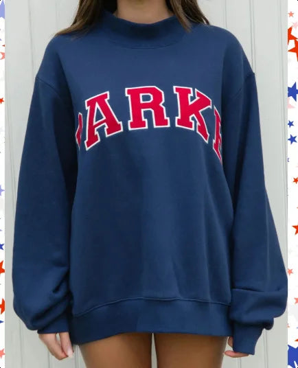 Women's Knit Sweatshirt with Mock Neck and Varsity Lettering