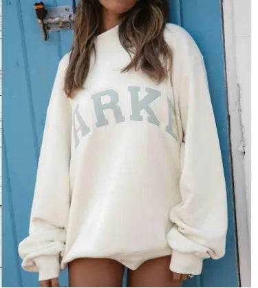 Women's Knit Sweatshirt with Mock Neck and Varsity Lettering