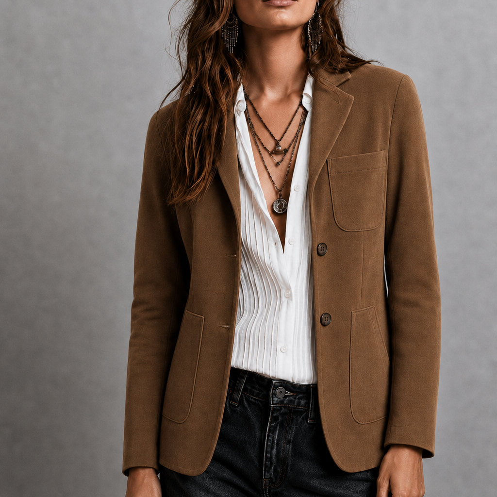 Elvira | Women's Suede Jacket with Patch Pockets | Notch Lapel