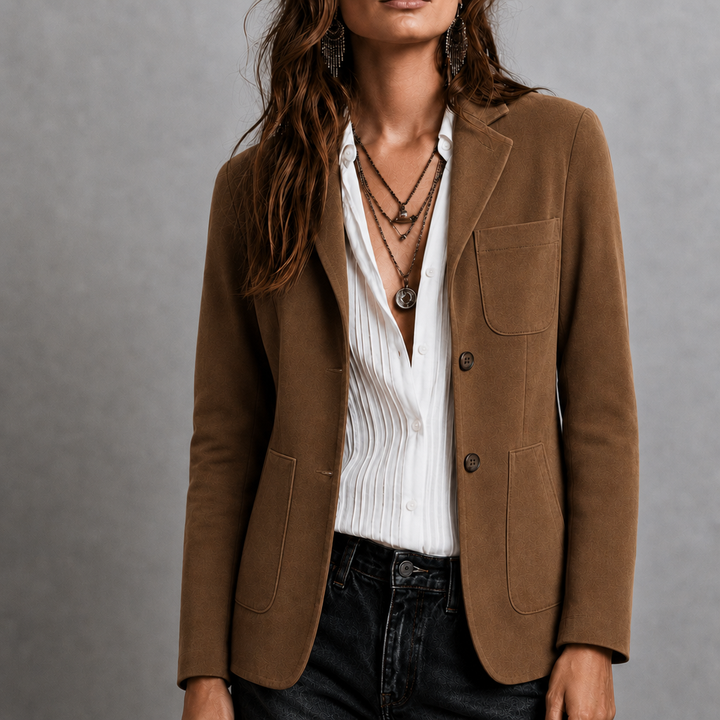 Elvira | Women's Suede Jacket with Patch Pockets | Notch Lapel